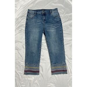 Flamingals Womens Medium Wash Embroidered Hem Cropped Straight Leg Y2K Jeans  L